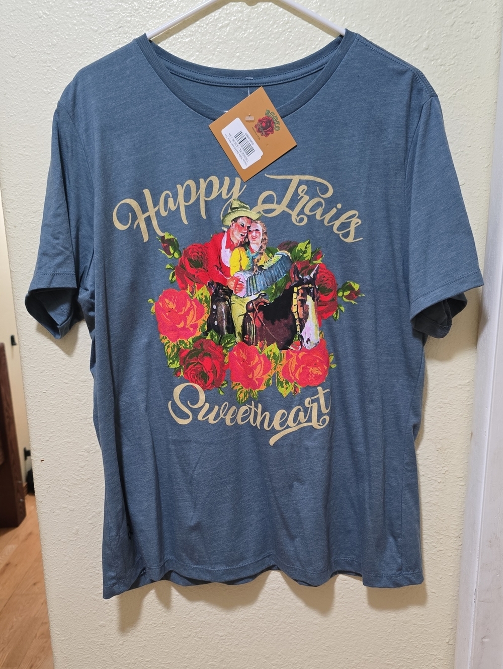 Rodeo Quincy Happy Trails Sweetheart Graphic Tee - Blue with Red Floral